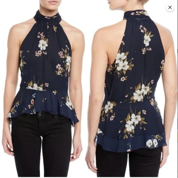 Joie Tops - NWT! Joie Navy Blue Abbigayl Floral Silk Peplum Top